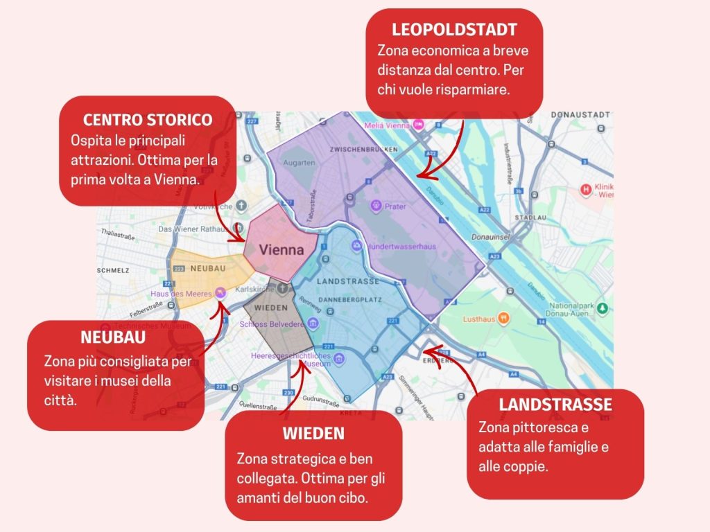 Mappa delle zone dove dormire a Vienna